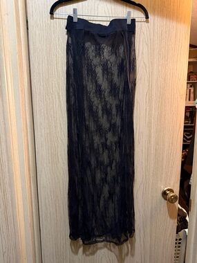 Elegant Sheer Lace Maxi Skirt in Black